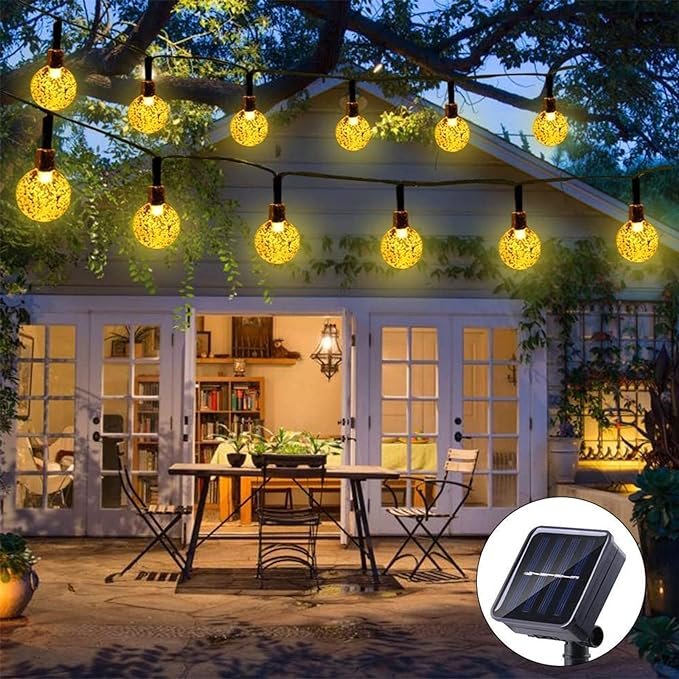 Moxled Guirnaldas Luces Exterior Solares, 11M 60 LED Guirnalda Luces Solar Impermeablet, 8 Modes Interior y Exterior Cadena de Luces Solar para Jardín, Patio, Fiesta (Blanco Calido)